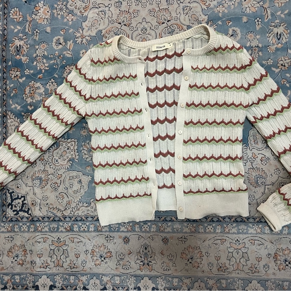 Stylish Striped Cardigan in Cream and Green